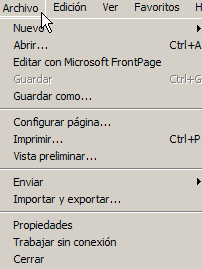 Menú archivo