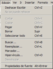 Menú edición