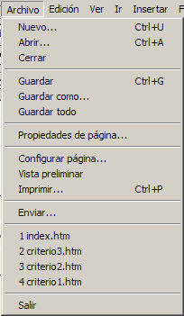Menú archivo