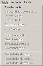 Menú tabla