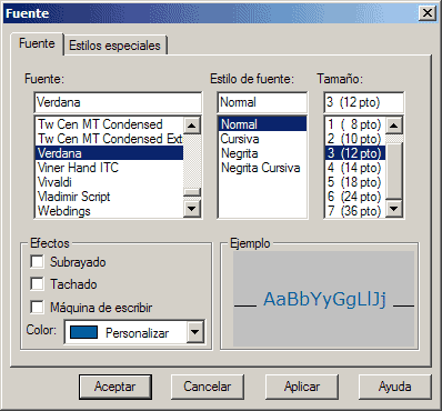 Propiedades de fuente