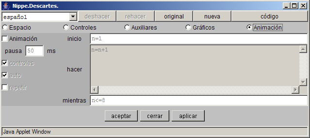 Configuración del panel de Animación