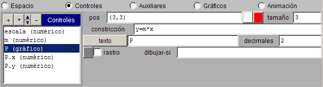 Configuración de P en la escena 1