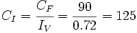 C_I = \cfrac{C_F}{I_V} = \frac{90}{0.72}= 125
