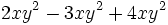 2xy^2-3xy^2+4xy^2\;