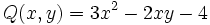 Q(x,y)=3x^2-2xy-4 \;\!