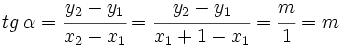 tg \, \alpha =\cfrac{y_2-y_1}{x_2-x_1}=\cfrac{y_2-y_1}{x_1+1-x_1}=\cfrac{m}{1}=m