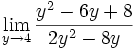 \lim_{y \to 4} \frac{y^2-6y+8}{2y^2-8y}