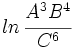 ln \, \cfrac{A^3 B^4}{C^6}