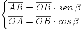 \begin{cases} \overline{AB}=\overline{OB} \cdot sen \, \beta \\ \overline{OA}=\overline{OB} \cdot cos \, \beta \end{cases}