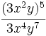 \cfrac{(3x^2y)^5}{3x^4y^7}
