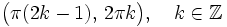 \big( \pi (2k-1) , \, 2 \pi k \big), \quad k \in \mathbb{Z}
