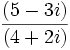 \,\frac{(5 - 3i)}{(4 + 2i)}