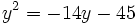 y^2=-14y-45\;