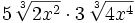 5\,\sqrt[3]{2x^2} \cdot 3\,\sqrt[3]{4x^4}\;