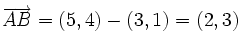 \overrightarrow{AB}=(5,4)-(3,1)=(2,3)