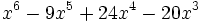 x^6-9x^5+24x^4-20x^3\;