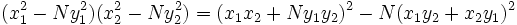 (x^2_1 - Ny^2_1)(x^2_2 - Ny^2_2) = (x_1 x_2 + Ny_1 y_2)^2 - N(x_1 y_2 + x_2 y_1)^2