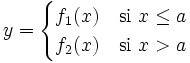 y = \begin{cases} f_1(x) & \mbox{si }x \le a \\ f_2(x) & \mbox{si }x>a \end{cases}