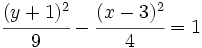 \cfrac{(y+1)^2}{9}-\cfrac{(x-3)^2}{4}=1