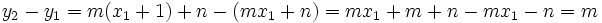 y_2-y_1 = m(x_1+1) + n -(mx_1+n) = mx_1+m +n  - mx_1-n = m\,