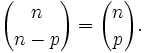 {n\choose {n-p}} = {n\choose p}.