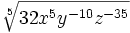 \sqrt [5]{32x^5y^{-10}z^{-35}}