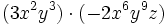 (3x^2y^3) \cdot (-2x^6y^9z)\,