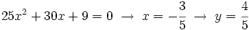25x^2+30x+9=0 \; \rightarrow \; x=-\cfrac{3}{5}\; \rightarrow \; y=\cfrac{4}{5}