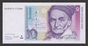 Billete de 10 marcos alemán (1993) mostrando a Gauss