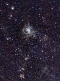 La nebulosa de la Tarántula (30 Doradus), a 170 000 años luz, tiene una magnitud aparente de 8. (Imagen tomada por el observatorio ESO con el telescopio VISTA).