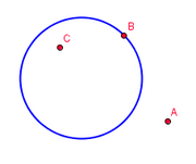 A es exterior, B pertenece y C es interior a la circunferencia
