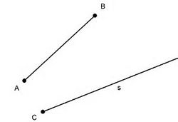 Representación gráfica de un segmento AB y de una semirrecta, s.